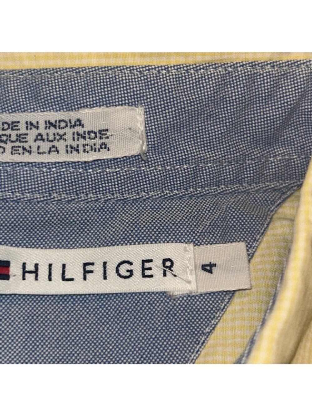 Tommy Hilfiger Womens sz 4 Yellow Cotton Stretch Preppy Button Shirt Short Sleev - Picture 12 of 12